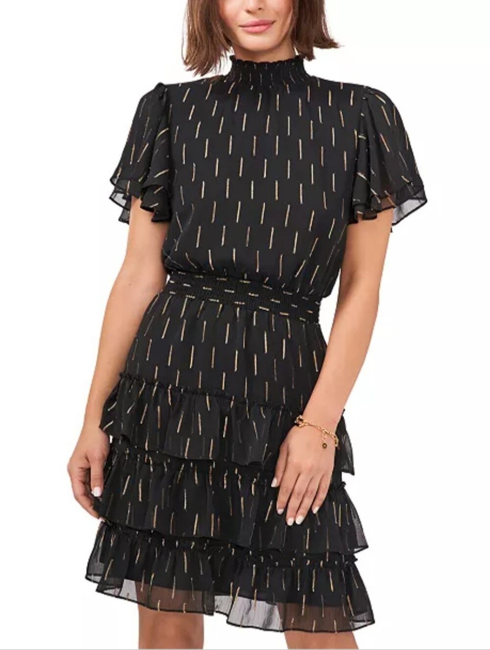 Nordstrom Rack Tiered Smocked-Waist Flutter-Sleeve Dress NWT Mini Summer Sparkle